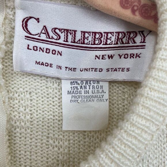 Castleberry Vintage Zip Back Pullover Sweater Cream Size 16 - Picture 2 of 10